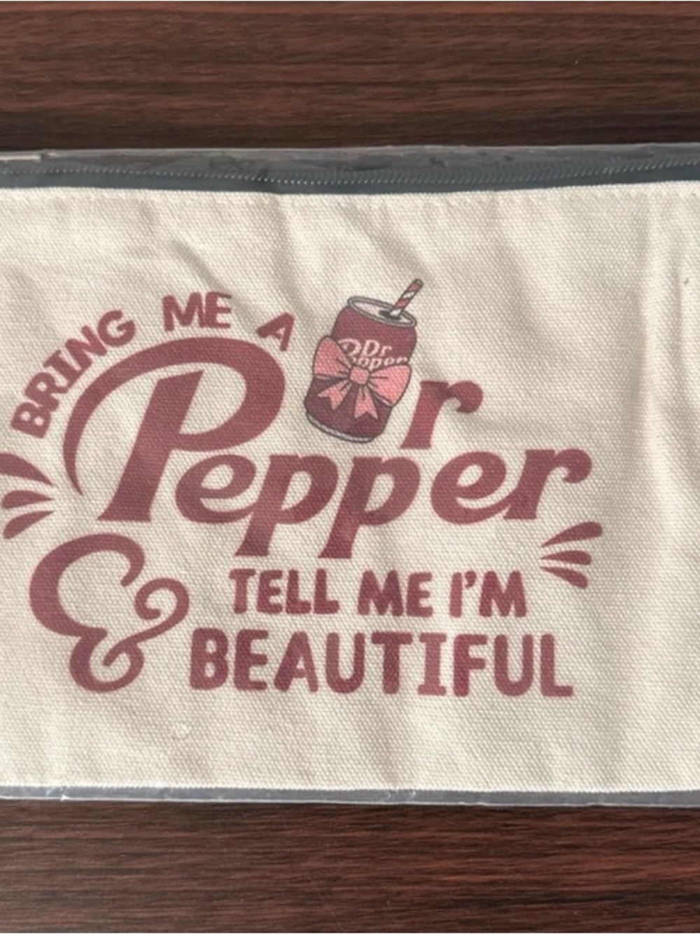 Dr Pepper Cosmetic Bag - Cream Canvas with Maroon Print